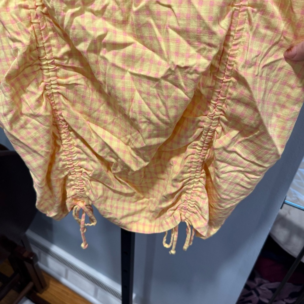 Wild Fable Ruched Bodycon Yellow and Pink Gingham Mini Dress, size XXL - Picture 4 of 7
